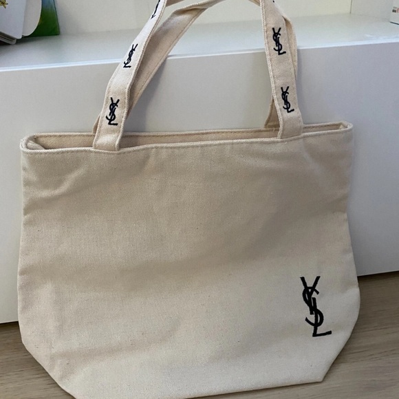 Yves Saint Laurent Parfum White Canvas Tote with Black Monogram/Embroidered - Picture 1 of 12